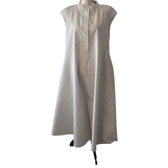 Le tricot Perugia Italian Cotton Maxi Grey Striped Minimalist Classic Luxury Dre - Picture 1 of 9